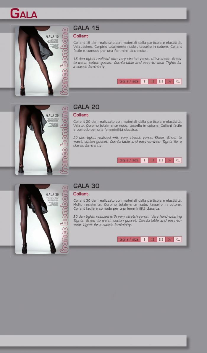 Franco Bombana Gala Tights 15 20 30 Denier Thickness, Collection 2015 | Pantyhose Library